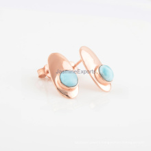 Handmade Rose Gold 925 silver Gemstone Earrings, Round Shape Beautiful Larimar Stone Earrings